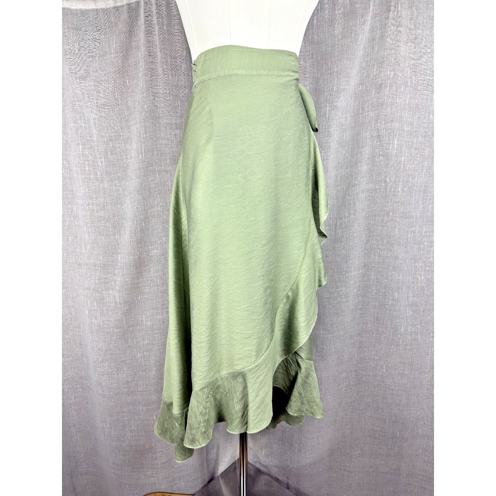 Sage Green Maxi Wrap Skirt Ruffle Hem Boho Cottagecore Fairy Coquette Size S - Picture 2 of 10